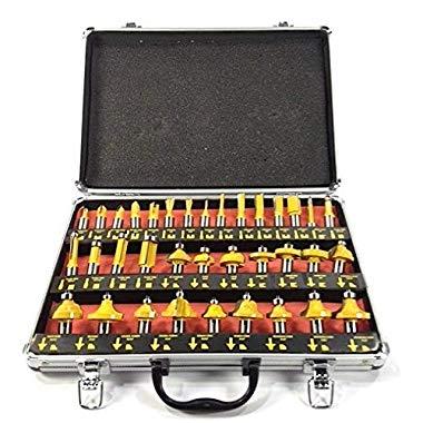 ROUTER BITS 35pc SET 1/4" SHANK Tungsten Carbide Tips, Aluminum Carry Storage Case Multi Piece Kit
