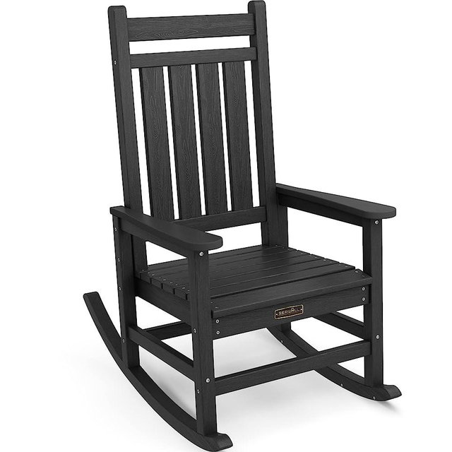 SERWALL Oversized Rocking Chair, Outdoor Rocking Chair for Adults, All Weather Resistant Porch Rocker for Lawn Garden, Black