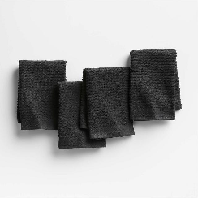 Ribbed Bar Mop Black Organic Cotton Dishcloths, Set of 4