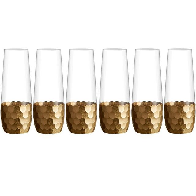 American Atelier Daphne Stemless Flute Set of 6, Made of Glass Gold Honeycomb Pattern, 10 oz Capacity, Champagne Wine Glasses for Rosé Wine