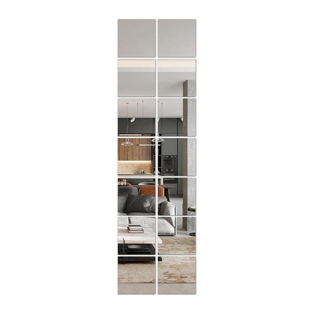 Delma Home Gym Mirrors, 12'' x 12'' Glass Mirror Tiles (16 PCS), Square Large Wall Mirror for Home Gym, Bedroom, Door,Bathroom, Frameless Mirror Sets
