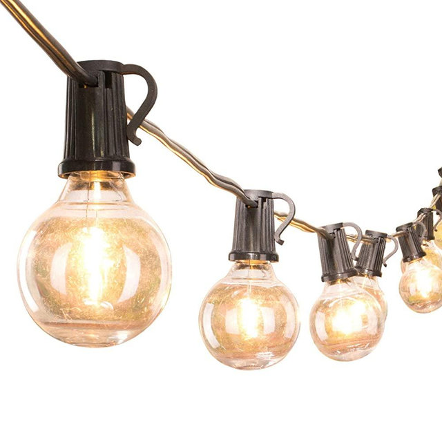 Led G40 Outdoor String Lights 50Feet Patio Lights with 51 Led Shatterproof Bulbs(1 Spare), Weatherproof Commercial Hanging Lights Backyard Bistro Deck Party Decor, E12 Socket, 2700K, Black
