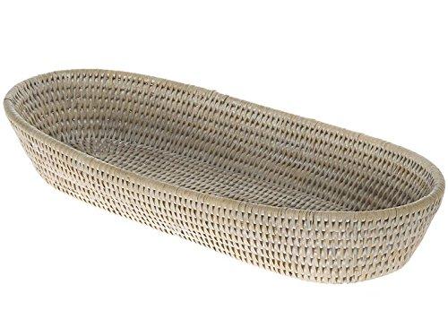 KOUBOO La Jolla Elongated Rattan Bread Basket, Large, White Wash