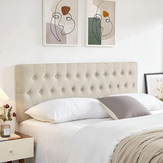 Kingfun Tbfit Headboards for King Size Bed in Modern Button Design, Premium Linen Fabric Upholstered Tufted Bed Headboard, Adjustable Solid Wood Head Board, Beige