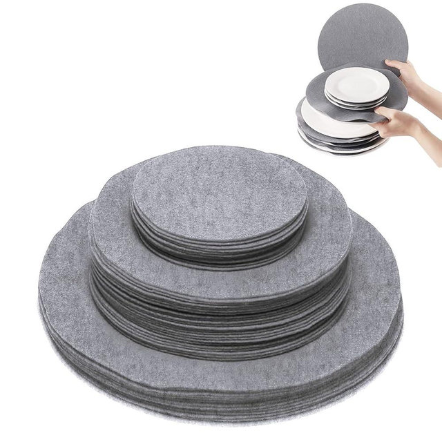 96 Pack Felt Plate Dividers Protectors, Thick Felt Round Plate Separators Pads China Dish Storage Protectors Pads with 3 Sizes for Packing Stacking Porcelain Cookware, Grey