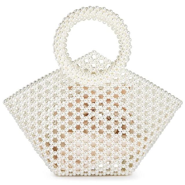 Grandxii Pearl Clutch Purse White Summer Handbag Tote Bag Evening Party Bag With Pearls For Women