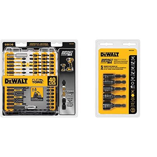 DEWALT Screwdriver Bit Set, Impact Ready, FlexTorq, 40-Piece (DWA2T40IR) & Nut Driver Set, Impact Ready, Magnetic, 5-Piece (DW2235IR)
