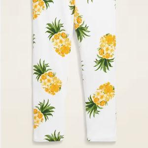 Floral Pineapple Print White and Yellow Leggings