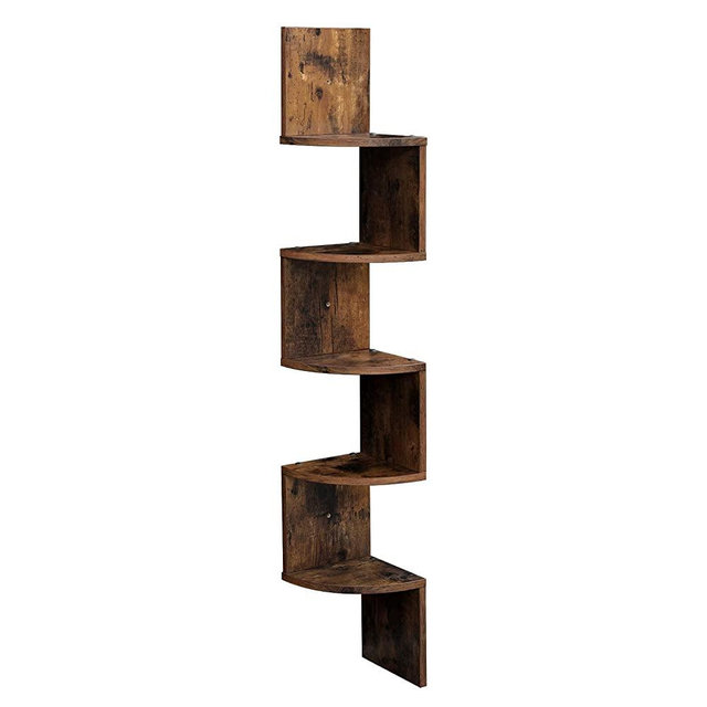 VASAGLE Corner Shelf, 5-Tier Floating Wall Shelf with Zigzag Design, Bookshelf, Rustic Brown ULBC72BX