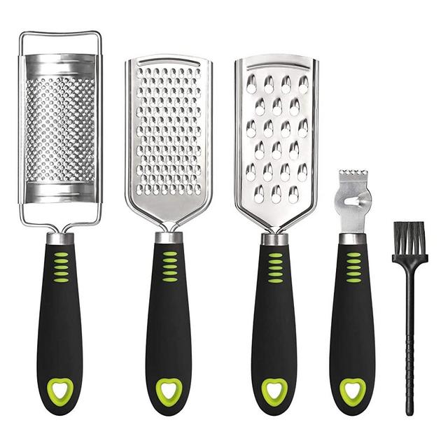 SUTINE Set of 5 Cheese Grater Lemon Zester, Multi-purpose Graters for Kitchen ,Stainless Steel Handheld Food Grater Slicer for Vegetable, Fruit, Chocolate With Cleaning Brush