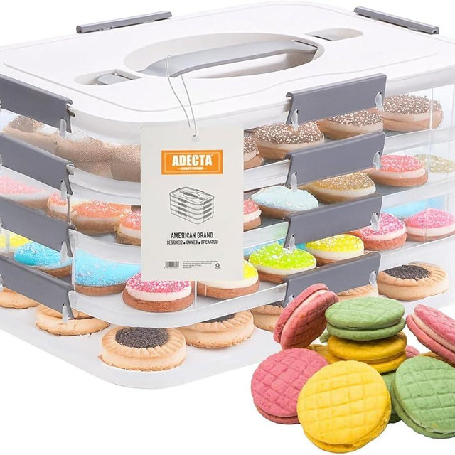 ADECTA Cookie Storage Containers with Lids, 4-Layer Stackable Cookie Storage Containers | Bpa-Free Plastic, Microwave & Freezer Safe | Baked Goods, Snacks, Baked Goods for Portable dessert containe