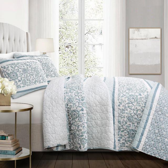 King 3pc Nisha Quilt Set Blue - Lush Décor