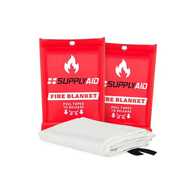 SupplyAID 2 Pack Emergency Fire Blankets for Home Essentials, Camping Gear, and Safety Supplies, 40 x 40 Inches, Fiberglass, White