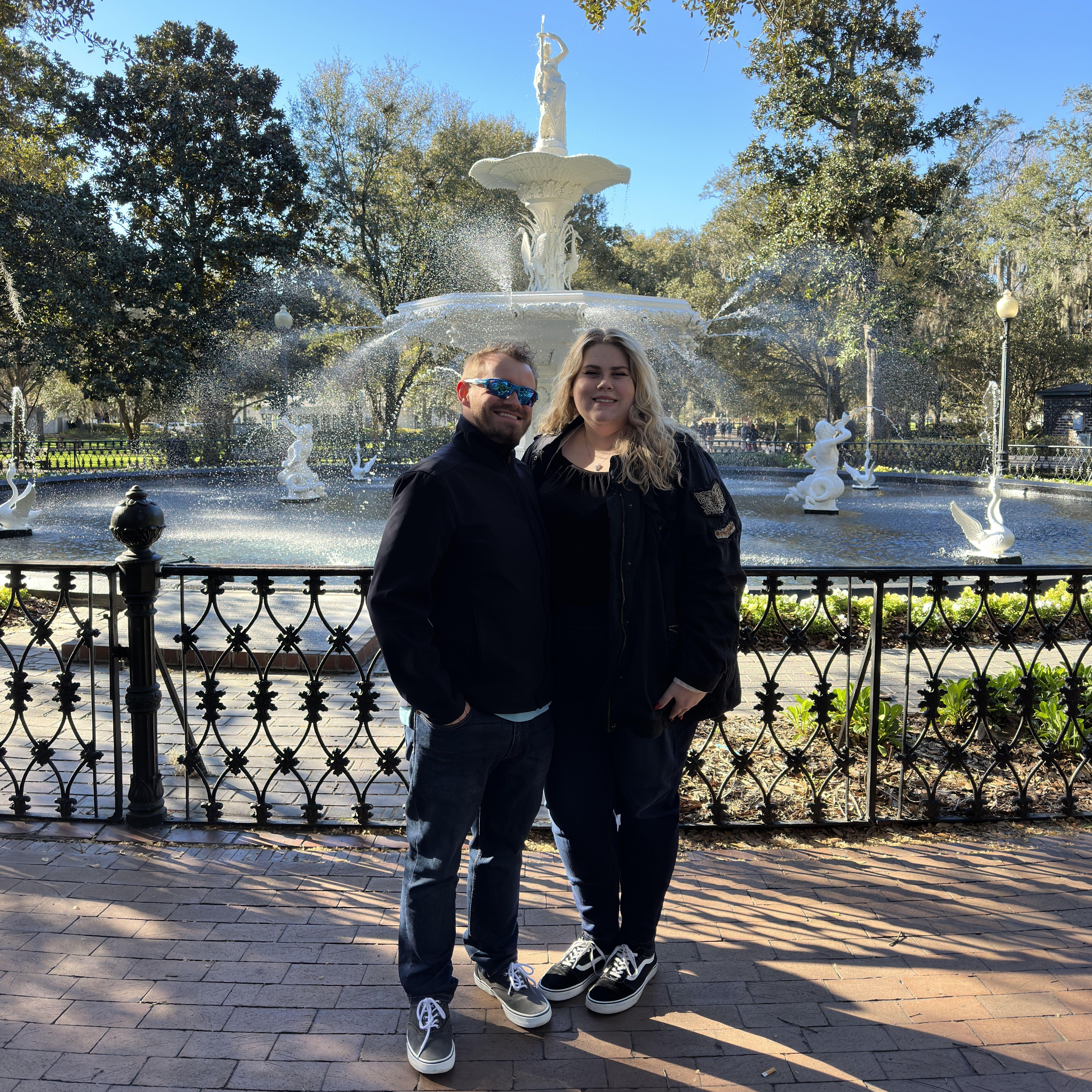 First pics at the Forsyth Park Fountain!
I can't believe a year after this photo, we got engaged at this same spot! - Liz