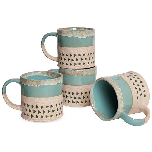 Bosmarlin Ceramic Coffee Mug Set of 4, 19 Oz, Coffee Cups with Big Handle, Microwave Safe, Unique Reactive Glaze (Green)
