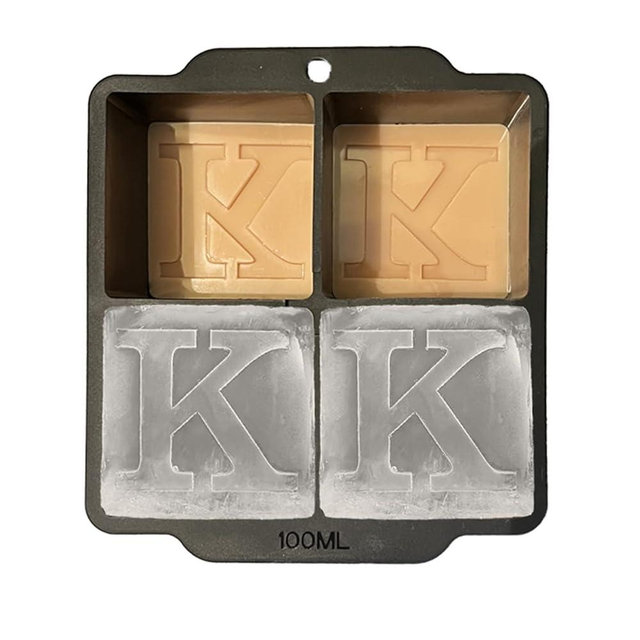 Monogrammed Ice Cubes Mold with Lid, 2 inch Whiskey Ice Cube Tray, Personalized Initials Silicone Cocktail Ice Cube Mold, Wedding Monogram, Thank You Gift, Gifts for Dad (Letter K)