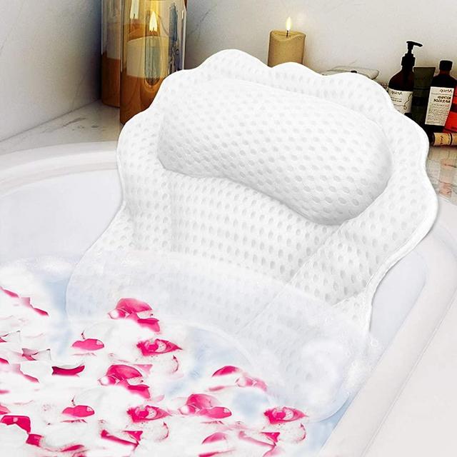 Bath Pillow RUVINCE Ergonomic Luxury bathtub pillow with head,Neck, Shoulder and back support, 4D bath pillows for tub with 6 Powerful Suction Cups, Fits all Bathtub, Spa Tub, Hot Jacuzzi