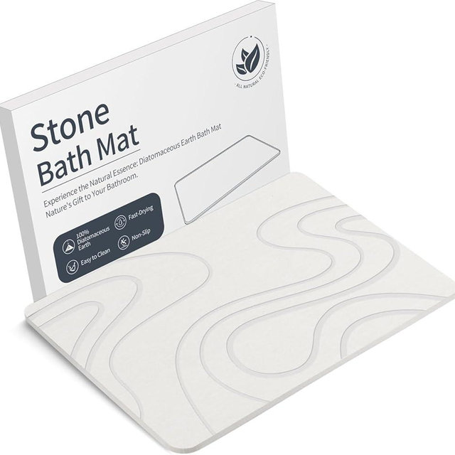 Veeloim Stone Bath Mat Diatomaceous Earth Shower Mat Non-Slip Super Absorbent Diatomite Stone Mats for Bathroom Floor/Kitchen Counter Quick Drying Natural Easy to Clean(23.6''×15.4" White)