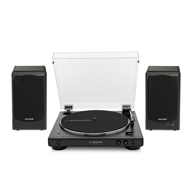 Audio-Technica AT-LP60XBT Bluetooth Turntable (Black) bundle with Speakers Pair