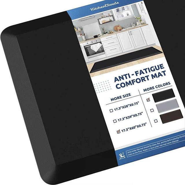 KitchenClouds Kitchen Mat Cushioned Anti Fatigue Kitchen Rug 0.75inch Waterproof Non Slip Kitchen Rugs and Mats Standing Desk Mat Comfort Floor Mats for Kitchen Sink Office (17.3"x60",Black)