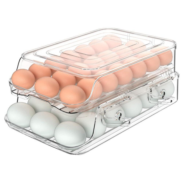 GleeNflux Egg Holder for Fridge, Foldable Automatic Rolling Egg Container for Refrigerator, Stackable Large-Capacity Egg Organizer Tray, Durable Clear Plastic Dispenser (3 dozens)
