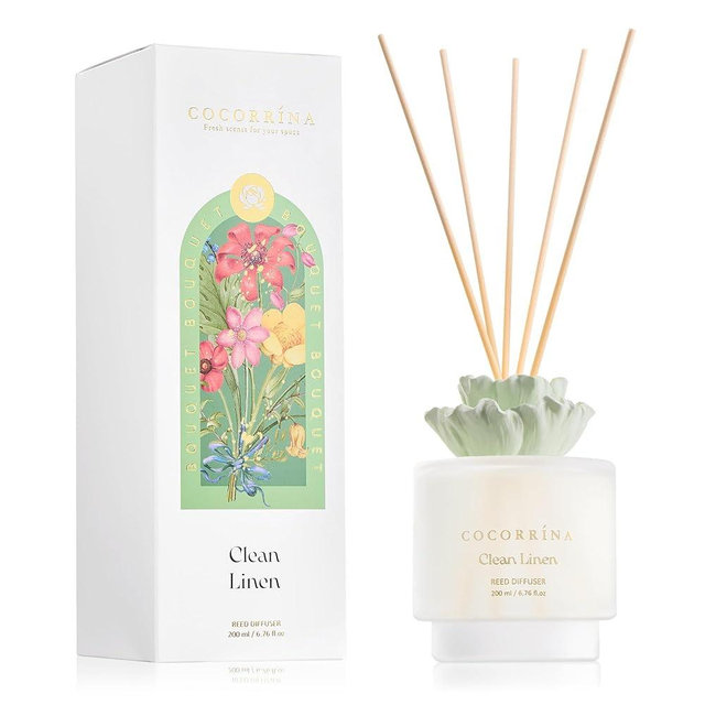Cocorrina Gypsum Flower Reed Diffuser Set for Bathroom Décor – Clean Linen Scent, 6.76 oz with Sticks & Oil – Home Fragrance for Bathroom & Living Space