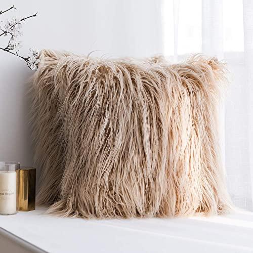 MIULEE Pack of 2 Decorative New Luxury Series Style Brown Faux Fur Throw Pillow Case Cushion Cover for Sofa Bedroom Car 18 x 18 Inch 45 x 45 cm