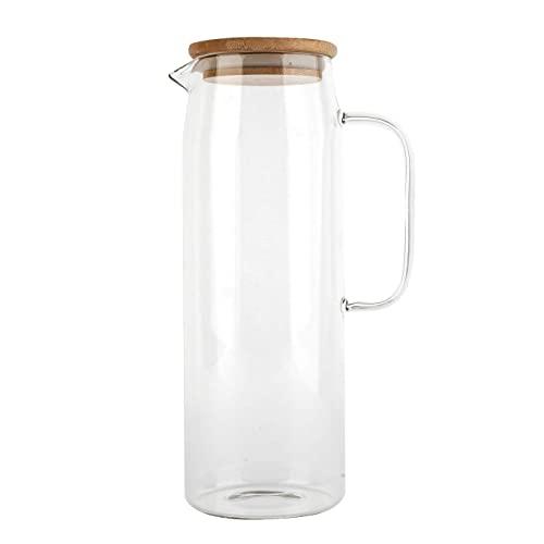 Glass Pitcher with Lid, Glass Water Pitcher Fridge Carafe Ice Tea Maker, Juice and Ice Tea Pitcher- Plastic Free Bamboo Lid, 50 Oz