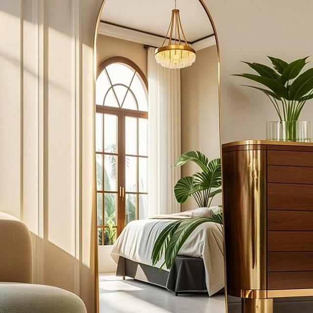 NEARBYSD 58"x18" Arched Full Length Mirror, Floor Mirror with Stand, Freestanding, Wall Mounted, Arched-Top Full Body Mirror for Bedroom, Dressing Room -Gold
