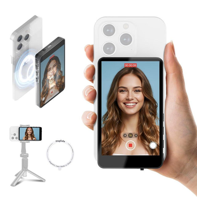 SYNCO XView Selfie Monitor Screen for iPhone & Android, Wireless 4K/1080p Magnetic Back Camera Vlog Monitor with 164FT Range, Built-in Speaker for YouTube TikTok Live Streaming (Black)