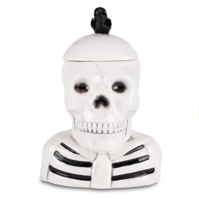 100 North Dolomite Ceramic 12 inch Halloween Cookie Jar with Airtight Lid: Kitchen Canisters, Pet Treat Containers & Fall Candy Dish, Skeleton & Crow