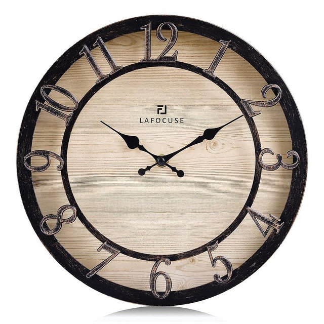 Lafocuse 12 Inch Raised 3D Numbers Black Wall Clock Kitchen Battery Operated, Silent Farmhouse Distressed Rustic Wall Clocks for Living Room Decor