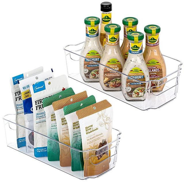 HOOJO Refrigerator Organizer Bins - 2pcs Clear Plastic Bins For Fridge, Freezer, Kitchen Cabinet, Pantry Organization and Storage, BPA Free Fridge Organizer, 12.5" Long-Medium
