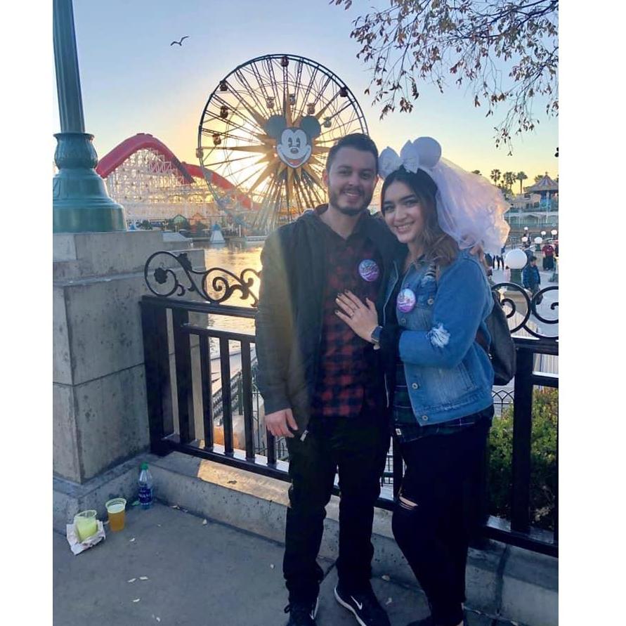 Our first Disney trip as Fiances! Yes, we got our Mr and Mrs buttons!