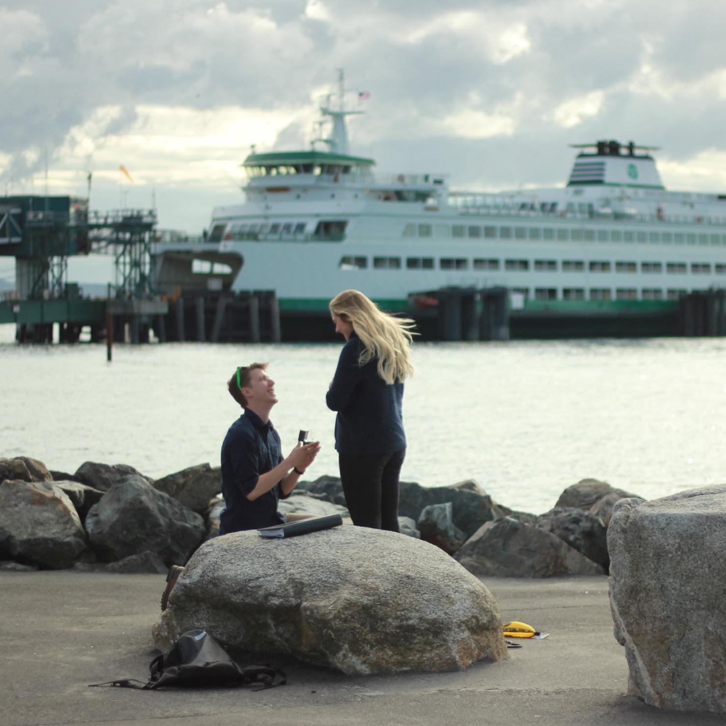 The proposal! Nate proposed to Taylor at the same site as their first date, Edmonds Beach.