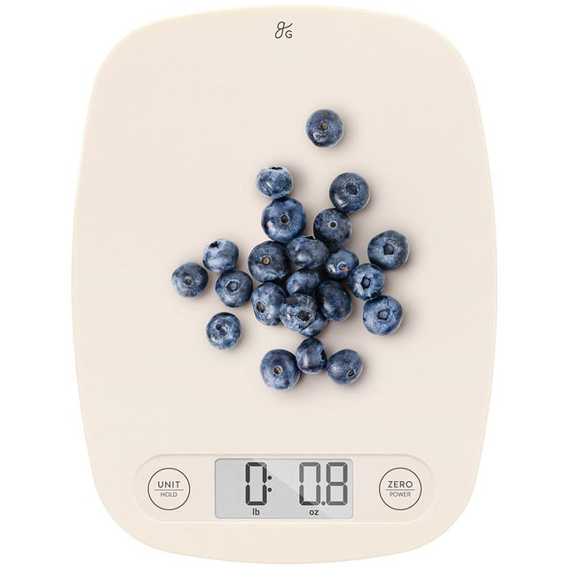 Greater Goods Essential Kitchen Scale, Plastic, Digital Kitchen Scale and Food Prep Scale, Designed in St. Louis, Birch White