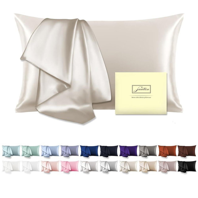 Mulberry Silk Pillow Cases for Hair and Skin Queen Size Silk Pillowcase with Zipper Soft Breathable Smooth Cooling Satin Silk Pillow Covers for Sleeping (Beige,20"X 30",1Pcs)