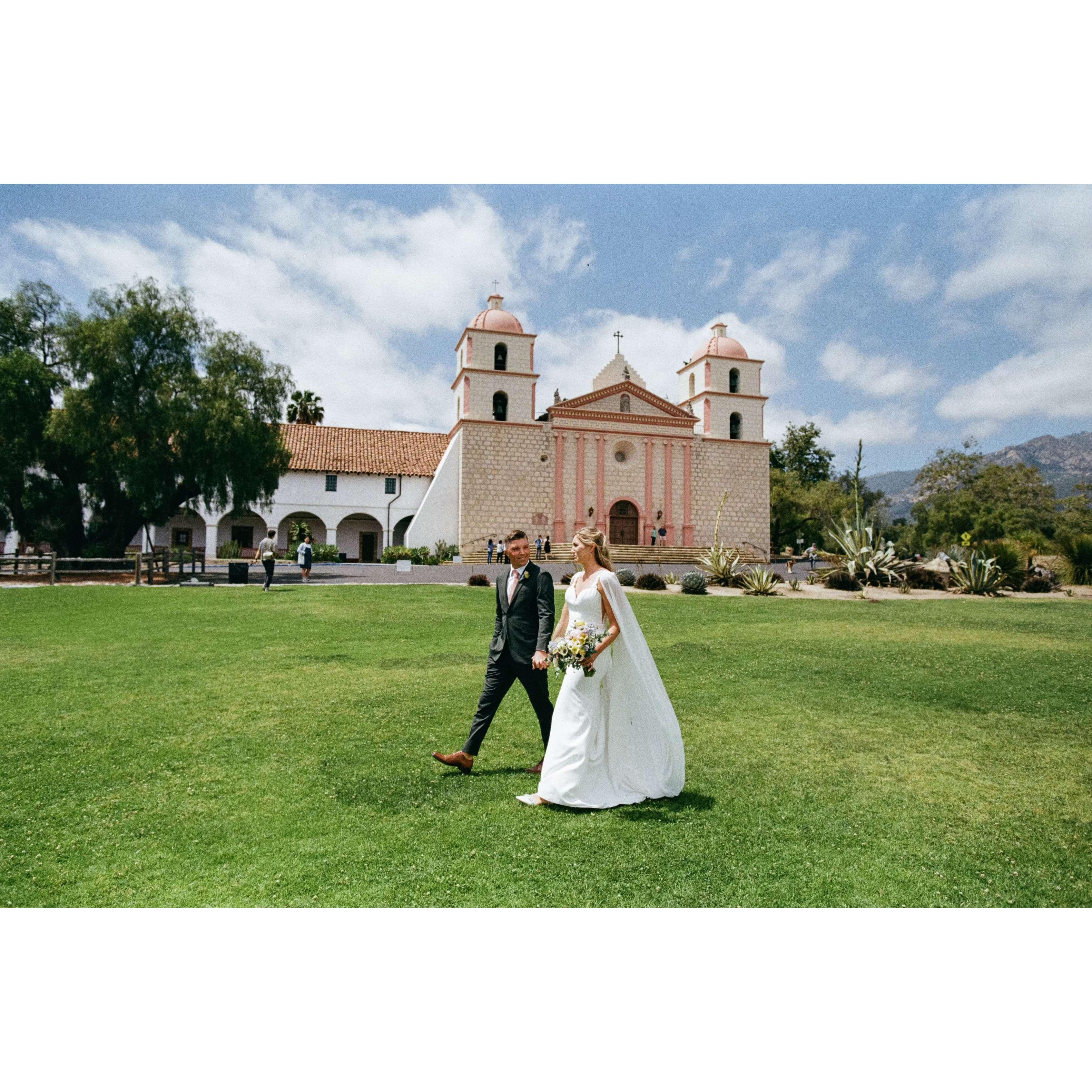 walking to our ceremony moments after the first look