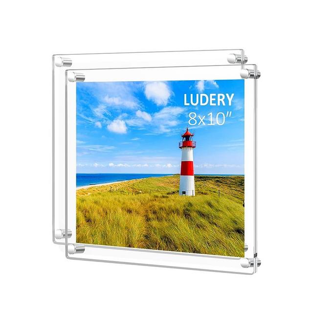 Ludery 8x10 Clear Acrylic Wall Mount Floating Frameless Picture Frame,Clear Acrylic Photo Frame for Wall, Frameless Picture Frame Panel For Degree Certificat, artwork and family portraits-2pack