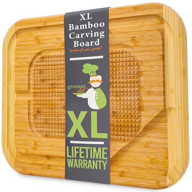 GREENER CHEF 18 Inch Extra Large Turkey Carving Board with Lifetime Replacements, XL Turkey Cutting Board and Platter, Wooden Butcher Block Wood Cutting Board, Meat Cutting Board with Pour Spout