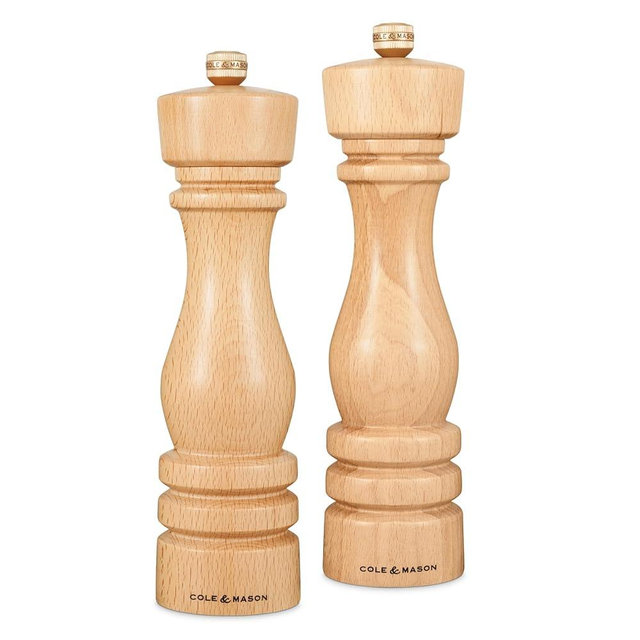Cole & Mason London Refillable Spice Mill - Kitchen & Home Accessory - Salt & Pepper Grinder Set - Salt Mill with Ceramic Mechanism - Pepper Mill with Carbon Steel Mechanism - 8", Natural Beech