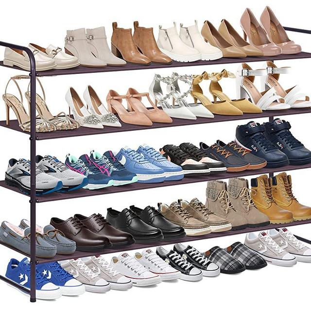 KIMBORA 4 Tier Long Shoe Rack for Closet, Wide Shoe Storage Organizer Stackable Shoe Shelf for Floor, Bedroom 30-Pairs (Bronze)
