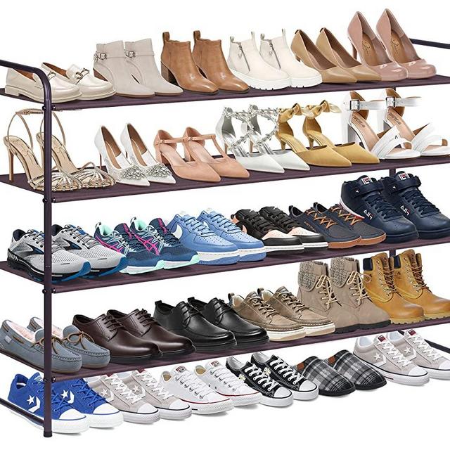 KIMBORA 4 Tier Long Shoe Rack for Closet, Wide Shoe Storage Organizer  Stackable Shoe Shelf for Floor, Bedroom 30-Pairs (Bronze)