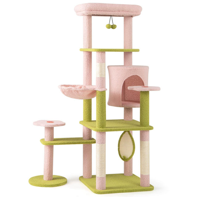 Costway 58” Tall Cat Tree Multi-Level Aesthetic Floral Kitten Tower w/ Plush Padded Top Perch