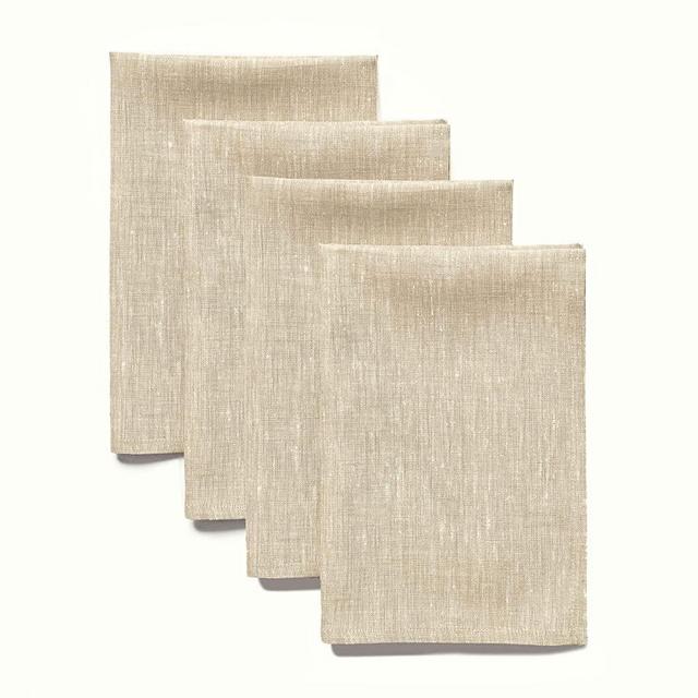 Solino Home 100% Pure Linen Dinner Napkins - 20 x 20 Inch Chambray Beige, Set of 4 Linen Napkins, Athena - European Flax, Soft & Handcrafted with Mitered Corners
