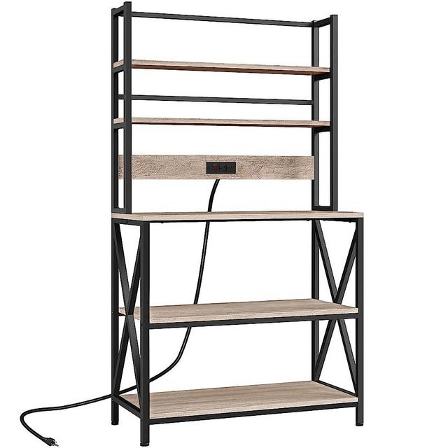 Yaheetech 5-Tier Bakers Rack with Power Outlet, Microwave Stand Kitchen Utility Storage Rack with Metal Frame, Kitchen Organizer Rack Spice Rack with Adjustable Feet, Gray