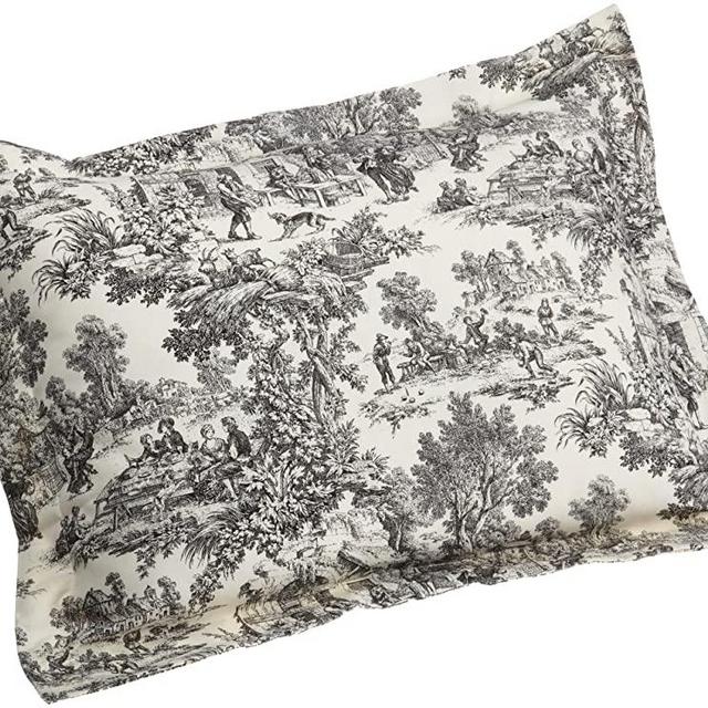 Ellis Curtain Victoria Park Toile Pillow Sham Standard Size, Black
