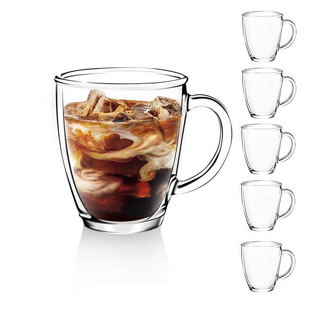 [6 PACK,12 OZ] DESIGN•MASTER Premium Glass Coffee Mugs with Handle,Transparent Tea Glasses for Hot/Cold Beverages, Perfect Design for Americano, Cappuccino, Latte or Tea and Beverage.