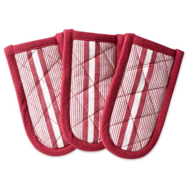 3pk Cotton Striped Chef Pan Handles Red - Design Imports