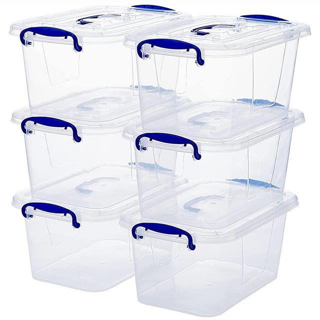6-Pack Clear Plastic Storage Bin with Lids, Stackable Organizer Box with Latching Handle, 6.5L/7quart